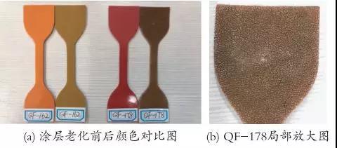 塗層經室外自然曝曬前後顏色的變化