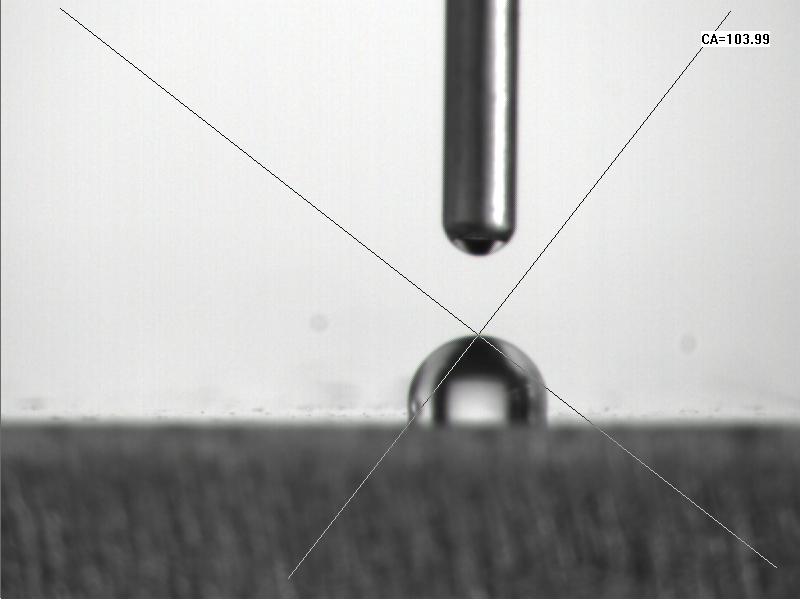 等離子處理前水滴角：103.99度 